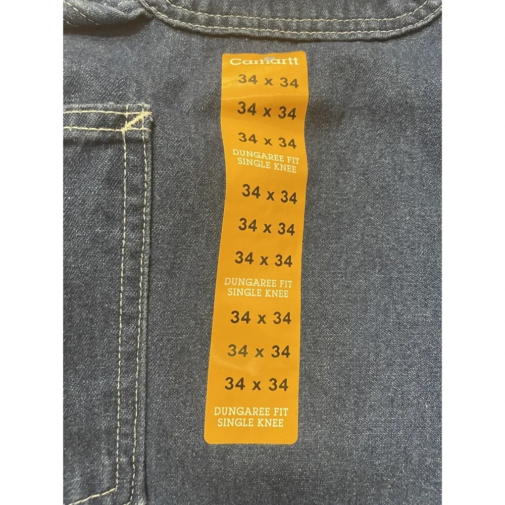 Carhartt Jeans‎ Mens 34x34 Blue Washed Denim Work Dungaree Carpenter Made USA